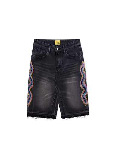 Snake Denim Shorts - Black